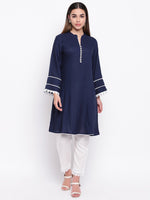whl Navy Blue Rayon Pakistani Kurta-Palazzo Set