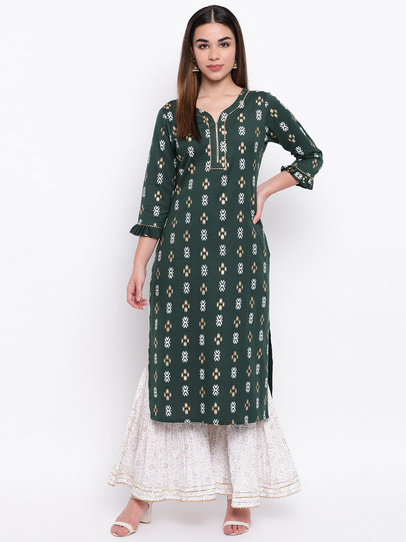whl Green Printed Kurta And Gharara Set