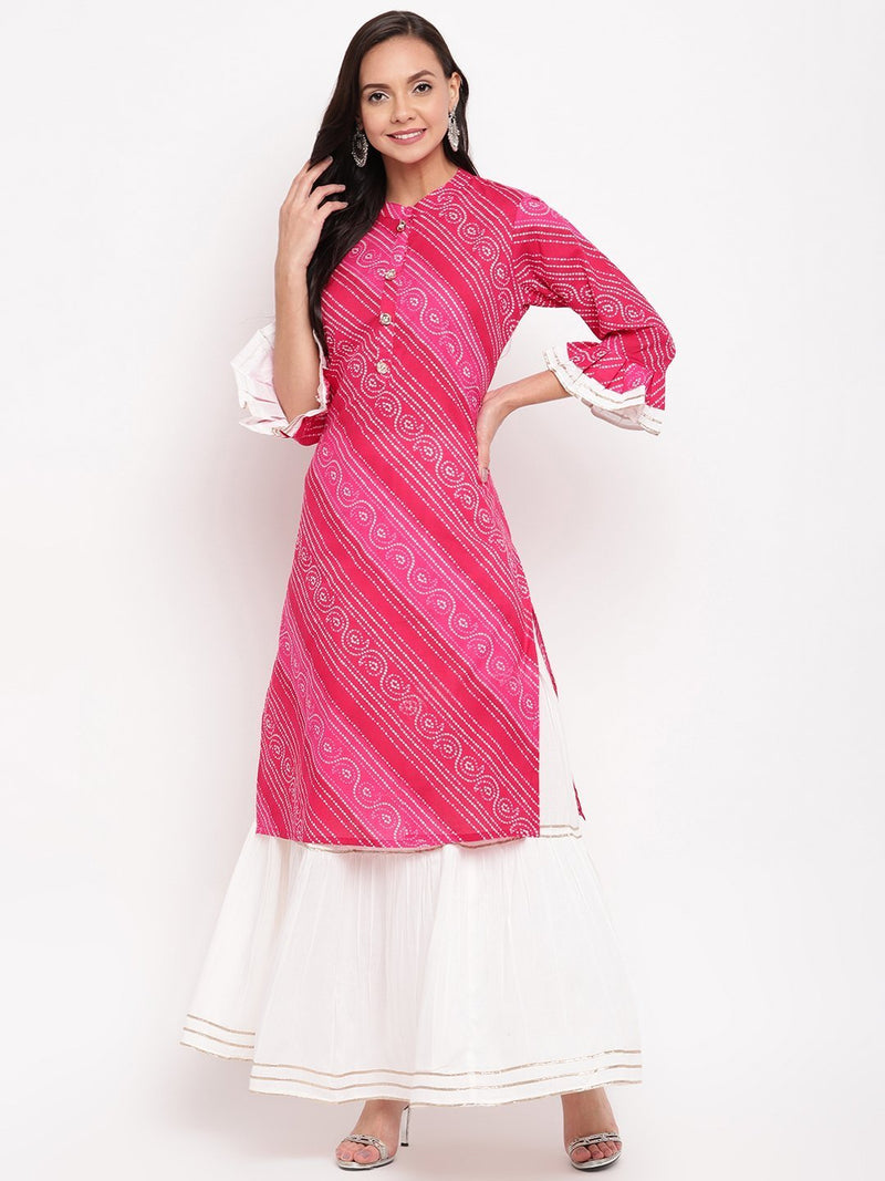 whl Pink Bandhani Kurta-Skirt Set