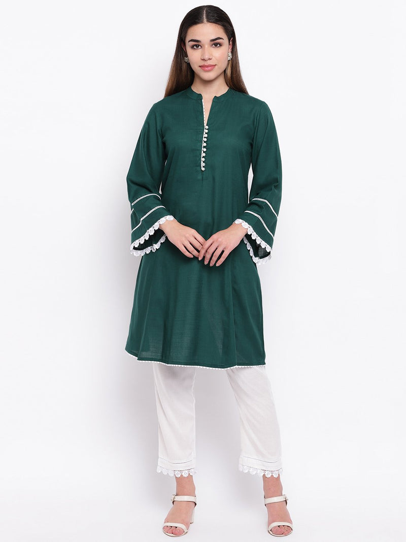 whl Green Rayon Pakistani Kurta-Palazzo Set
