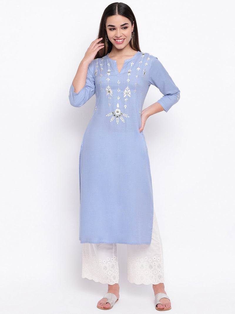whl Purple Rayon Mirror-Embroidered Kurta
