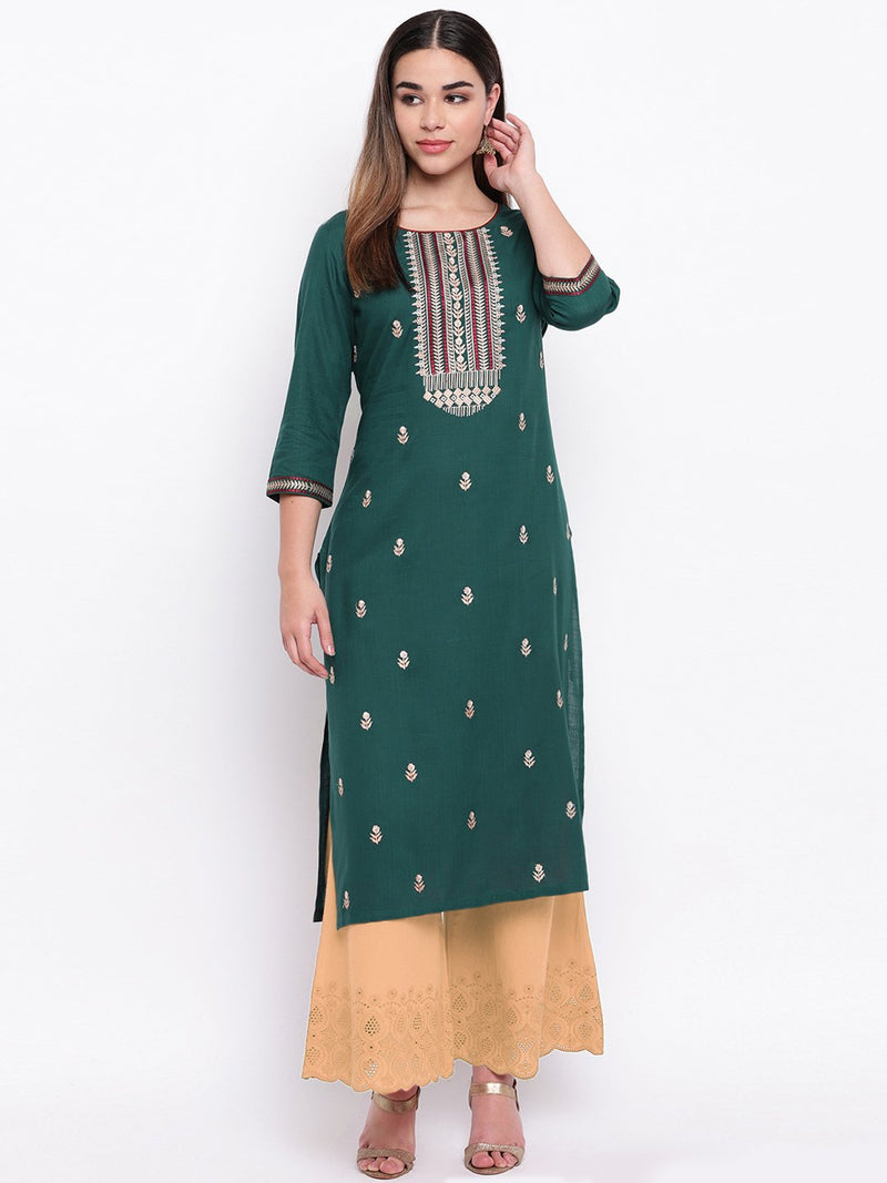 whl Green Rayon Embroidered Kurta