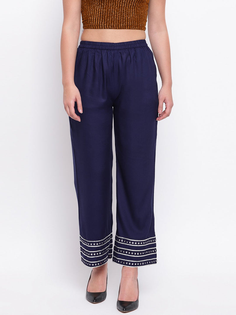 Navy Blue Mirror Lace Palazzo
