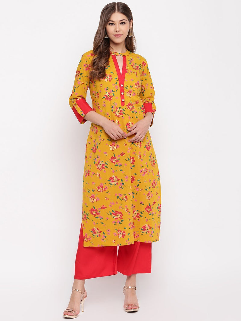 whl Mustard Choker Neck Kurta-Palazzo Set