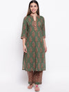 whl Green Printed Cotton Kurta-Palazzo Set