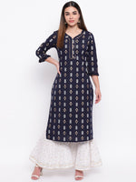 whl Blue Printed Kurta And Gharara Set