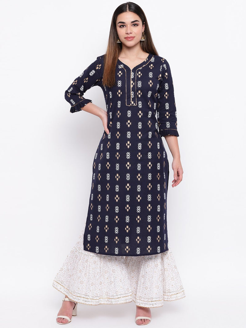 whl Blue Printed Kurta And Gharara Set