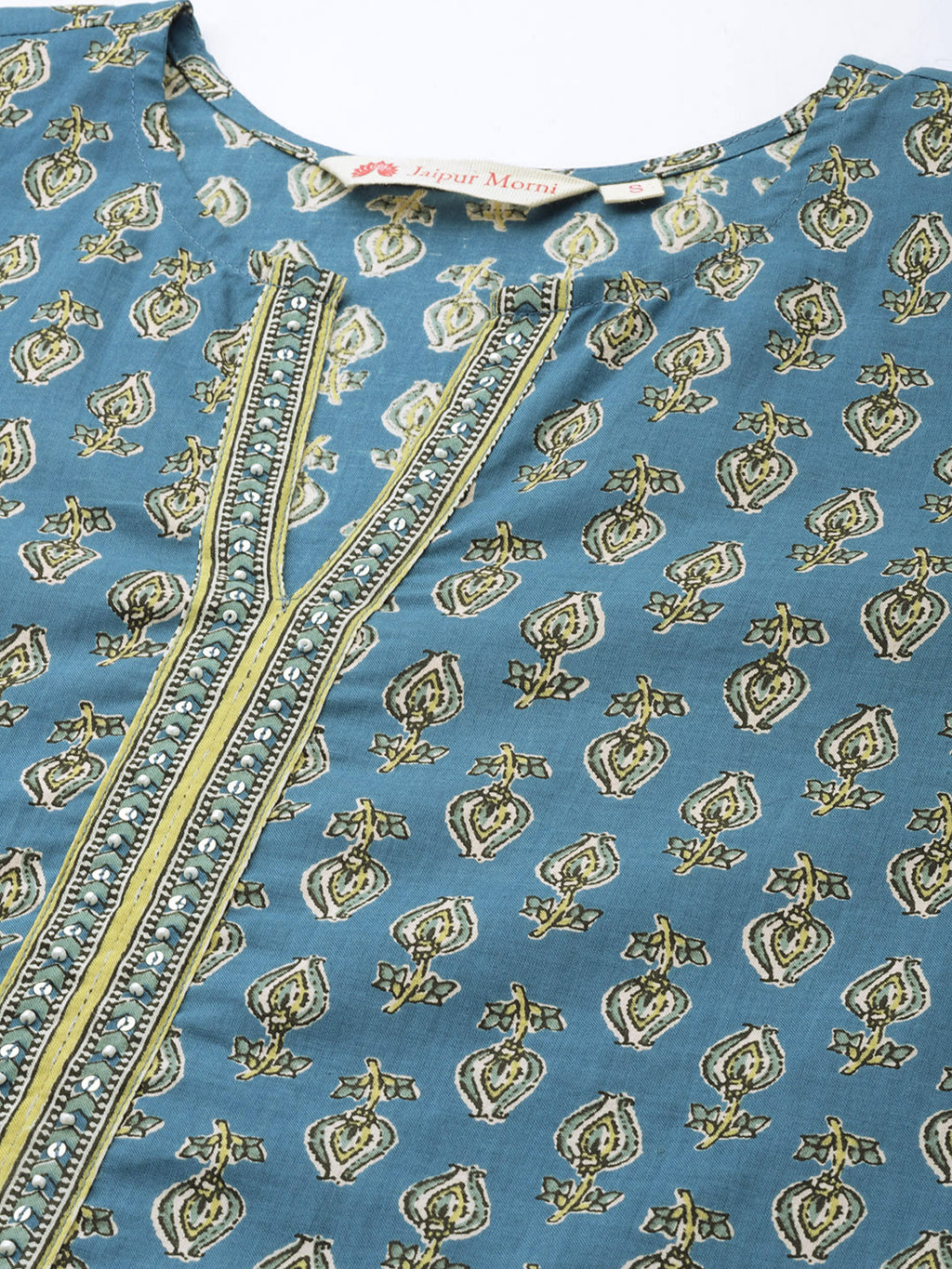 Blue Ethnic Motifs Print Pure Cotton Regular Ethnic Top