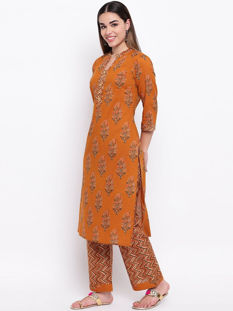 whl Mustard Printed Cotton Kurta-Palazzo Set
