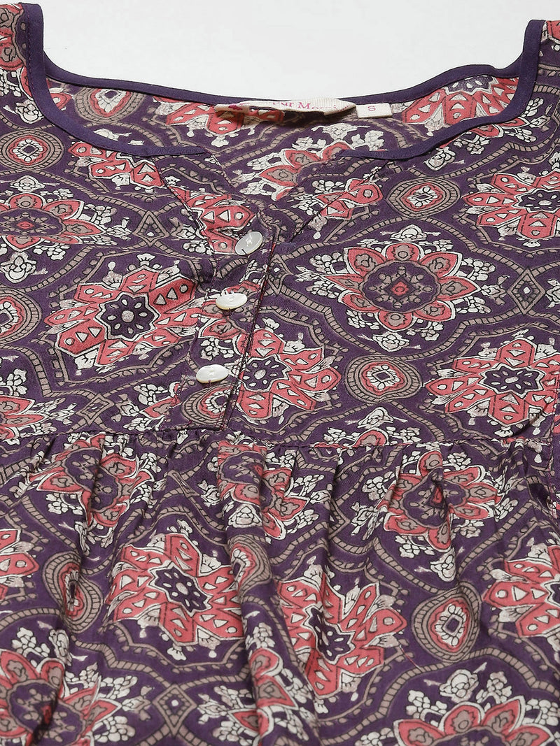 Purple Print Cotton A-Line Top