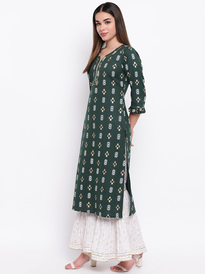 whl Green Printed Kurta And Gharara Set