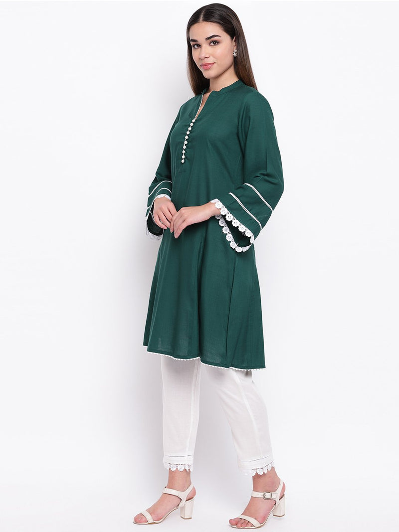whl Green Rayon Pakistani Kurta-Palazzo Set