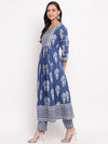 Jharokha Indigo printed Anarkali Kurta and Pants Set