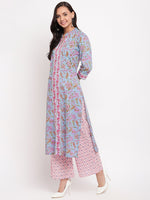 whl Blue Floral Printed Kurta-Palazzo Set