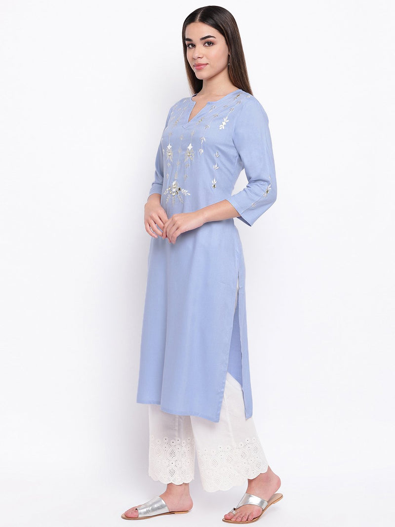 whl Purple Rayon Mirror-Embroidered Kurta