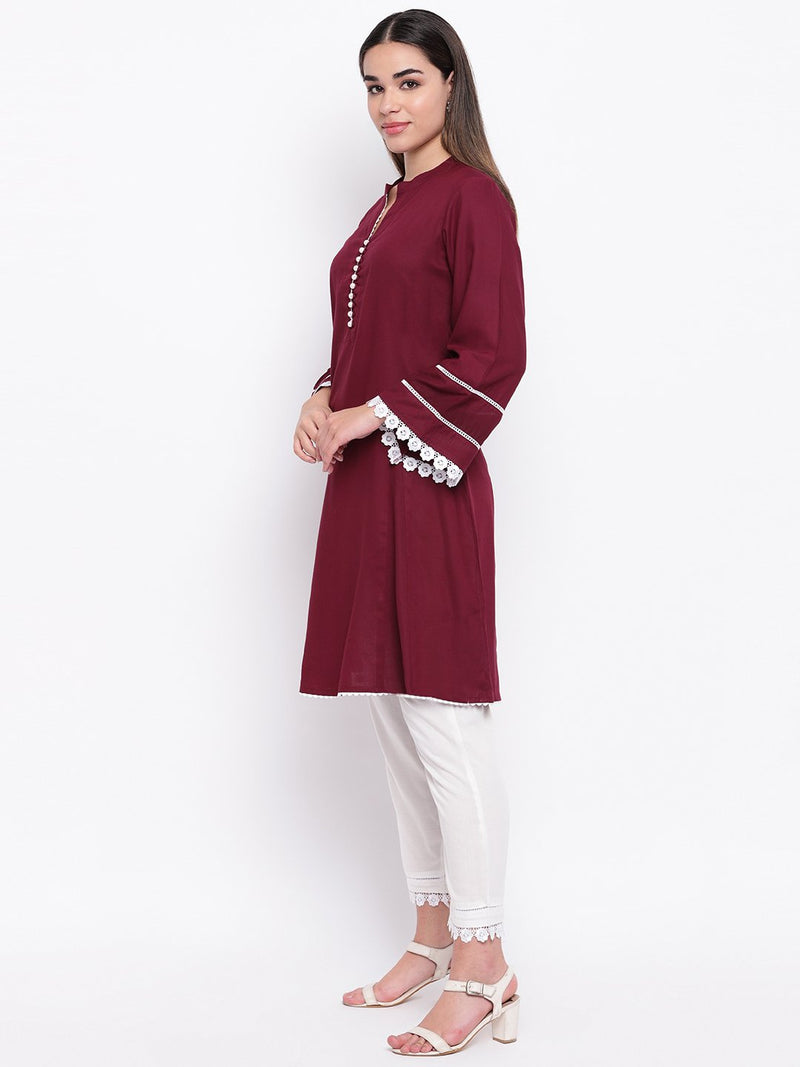 whl Maroon Rayon Pakistani Kurta-Palazzo Set