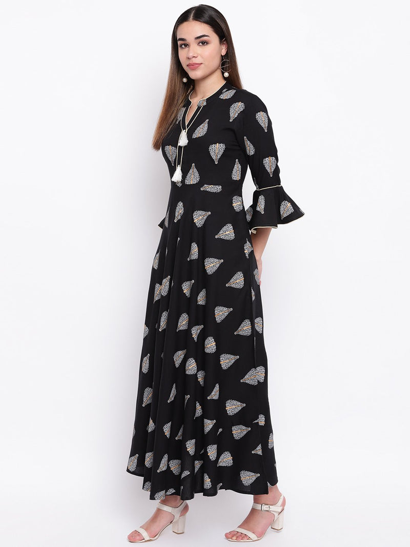 whl Black Rayon Printed Maxi Dress