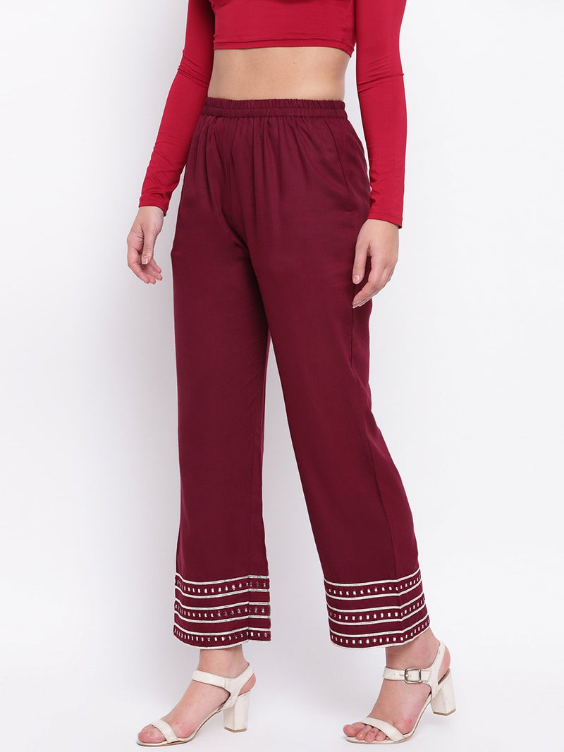 whl Maroon Mirror Lace Palazzo