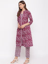 whl Wine Paisley Printed Kurta-Pants Set