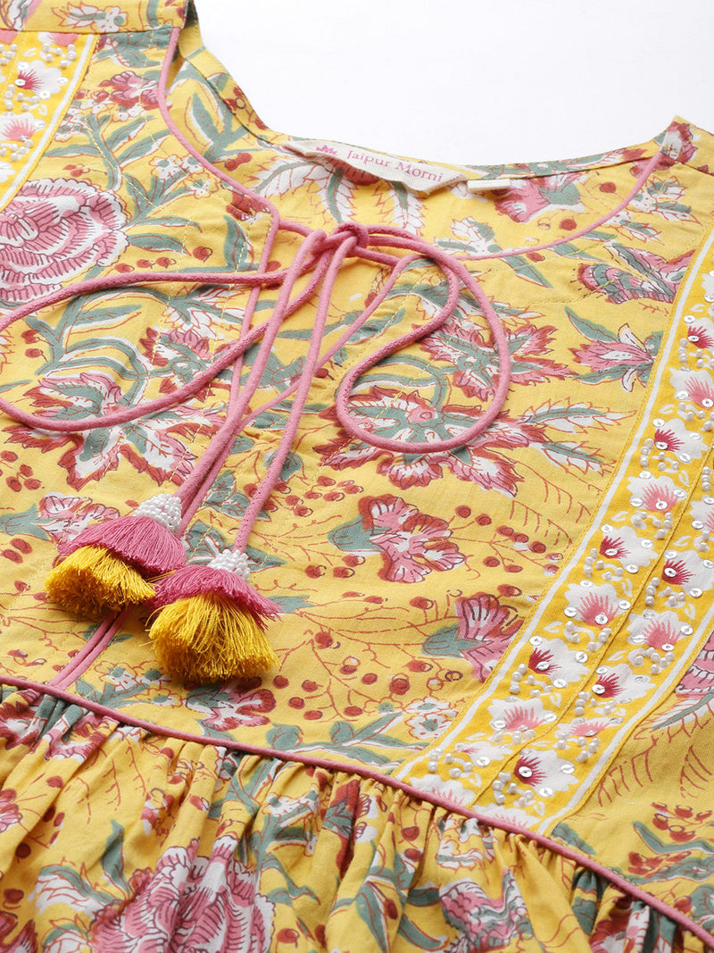 Yellow & Pink Floral Printed Top