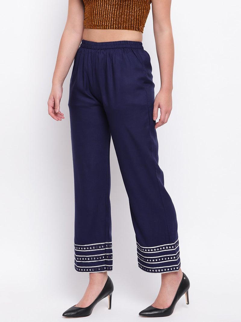 whl Navy Blue Mirror Lace Palazzo