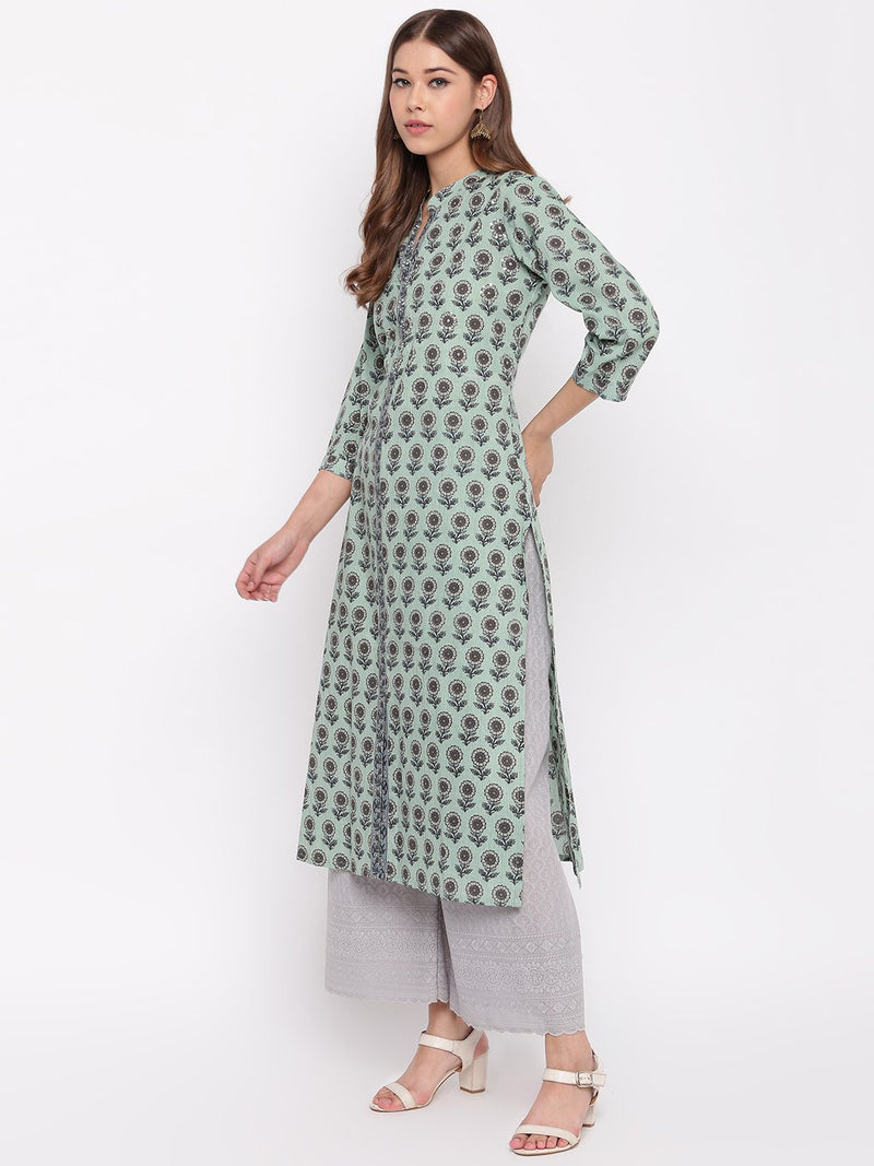 whl Green Printed Cotton Kurti
