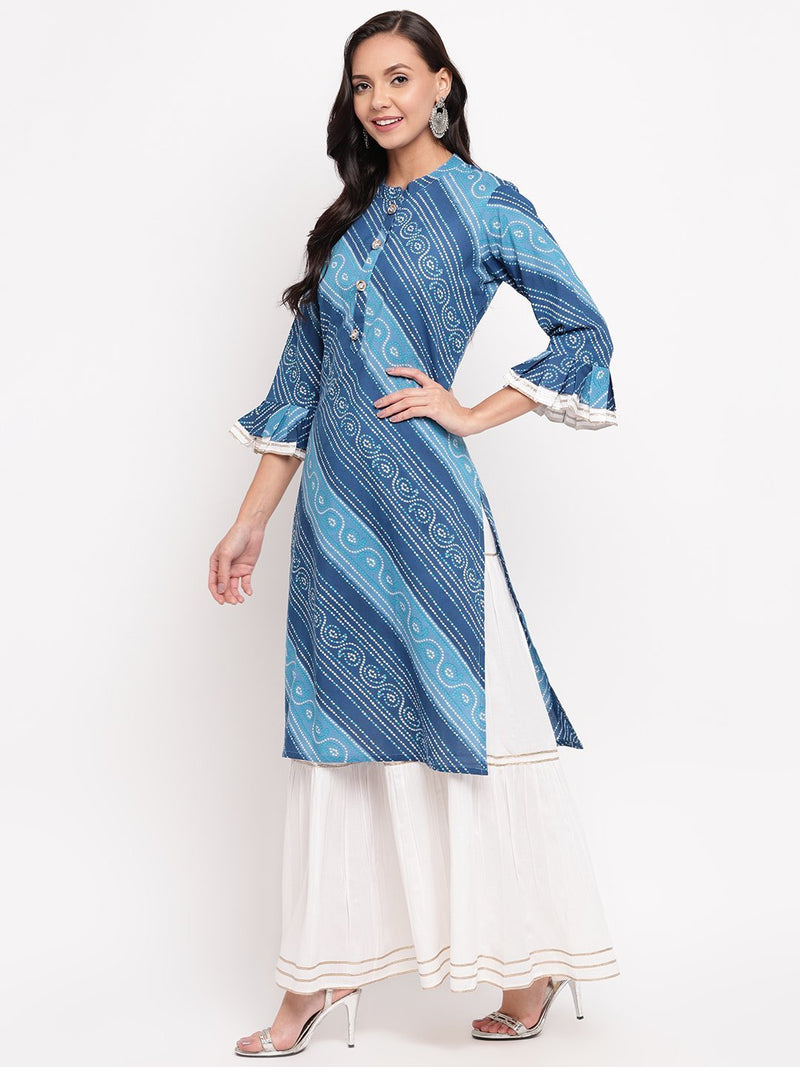 whl Blue Bandhani Kurta-Skirt Set