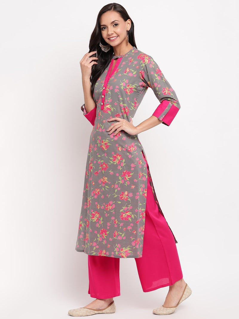 whl Grey Choker Neck Kurta-Palazzo Set