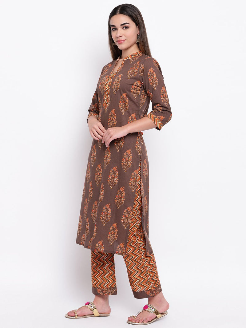 whl Grey Printed Cotton Kurta-Palazzo Set