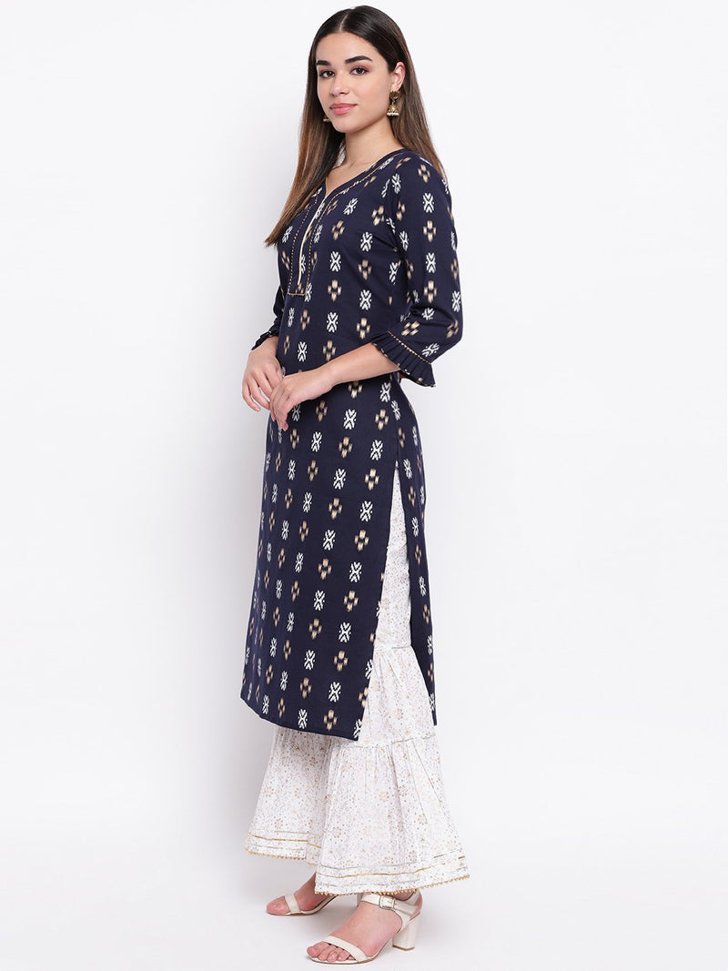 whl Blue Printed Kurta And Gharara Set