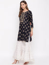 whl Rayon Gold Print Kurti And Gharara Set