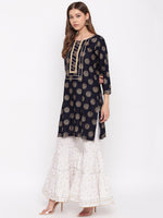 whl Rayon Gold Print Kurti And Gharara Set