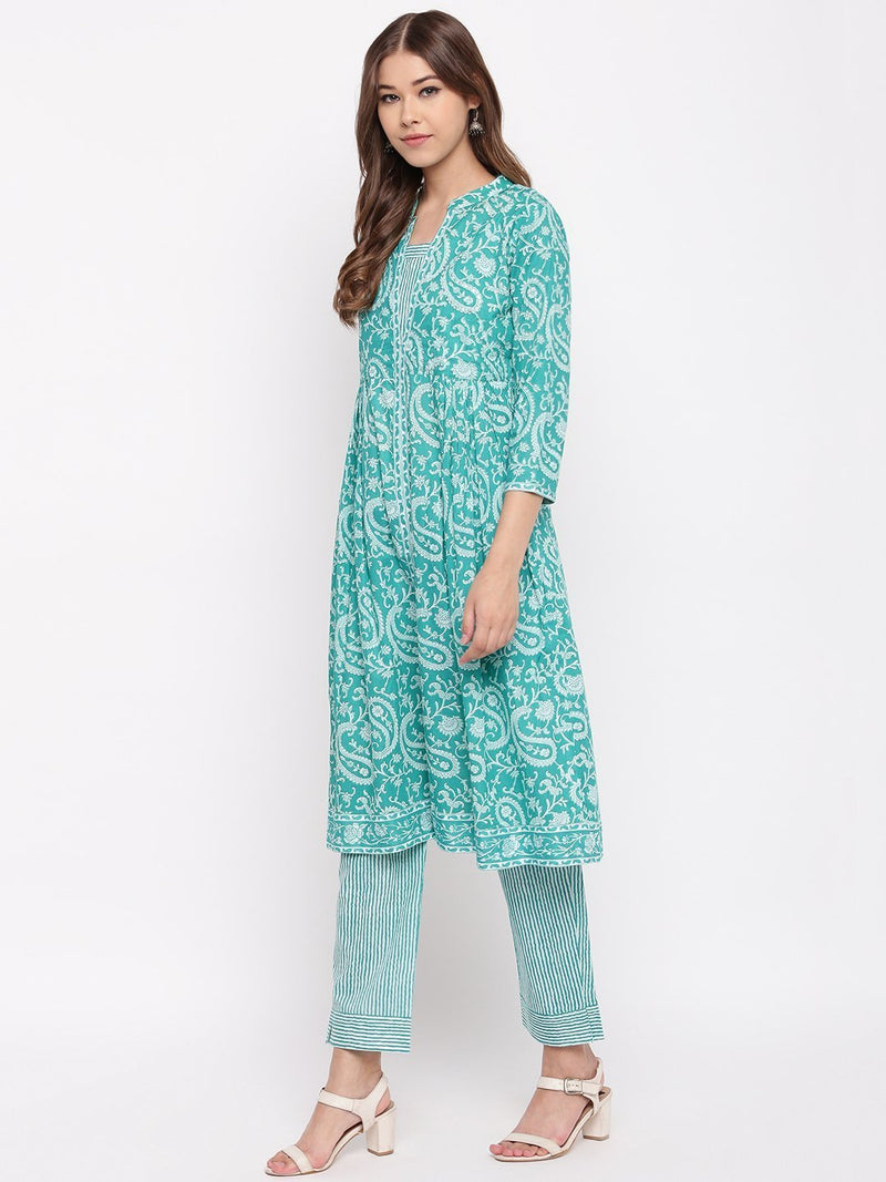 whl Green Paisley Printed Kurta-Pants Set