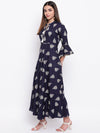 whl Navy Blue Rayon Printed Maxi Dress