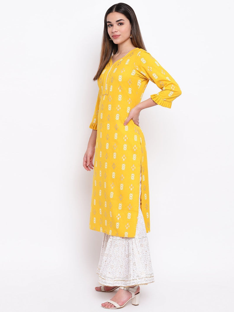 Yellow Printed Kurta And Gharara Set
