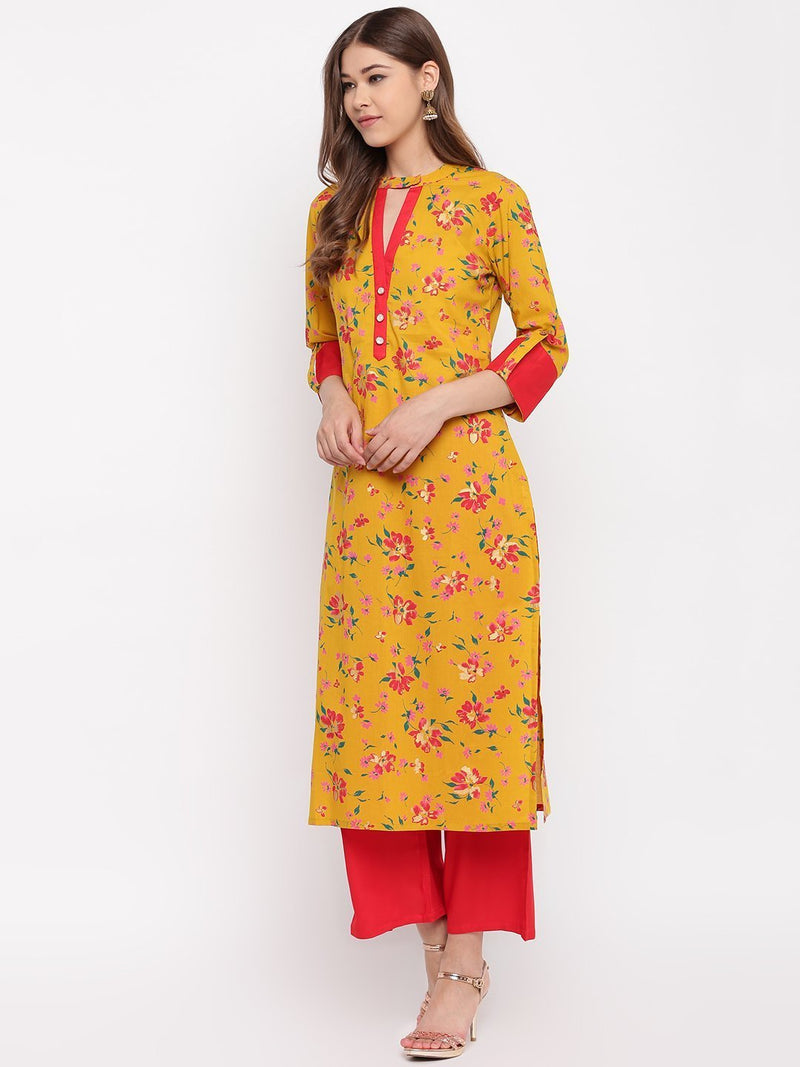 whl Mustard Choker Neck Kurta-Palazzo Set