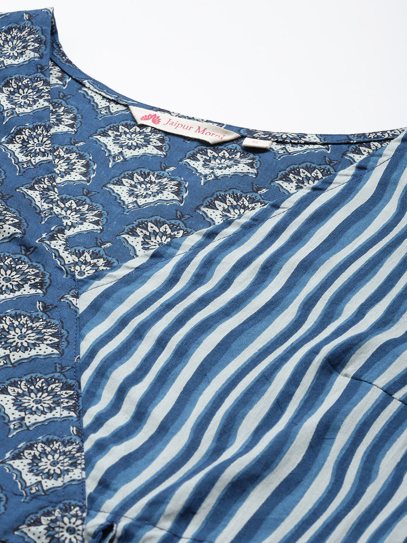 Women Blue Ethnic Motifs Printed Wrap Top