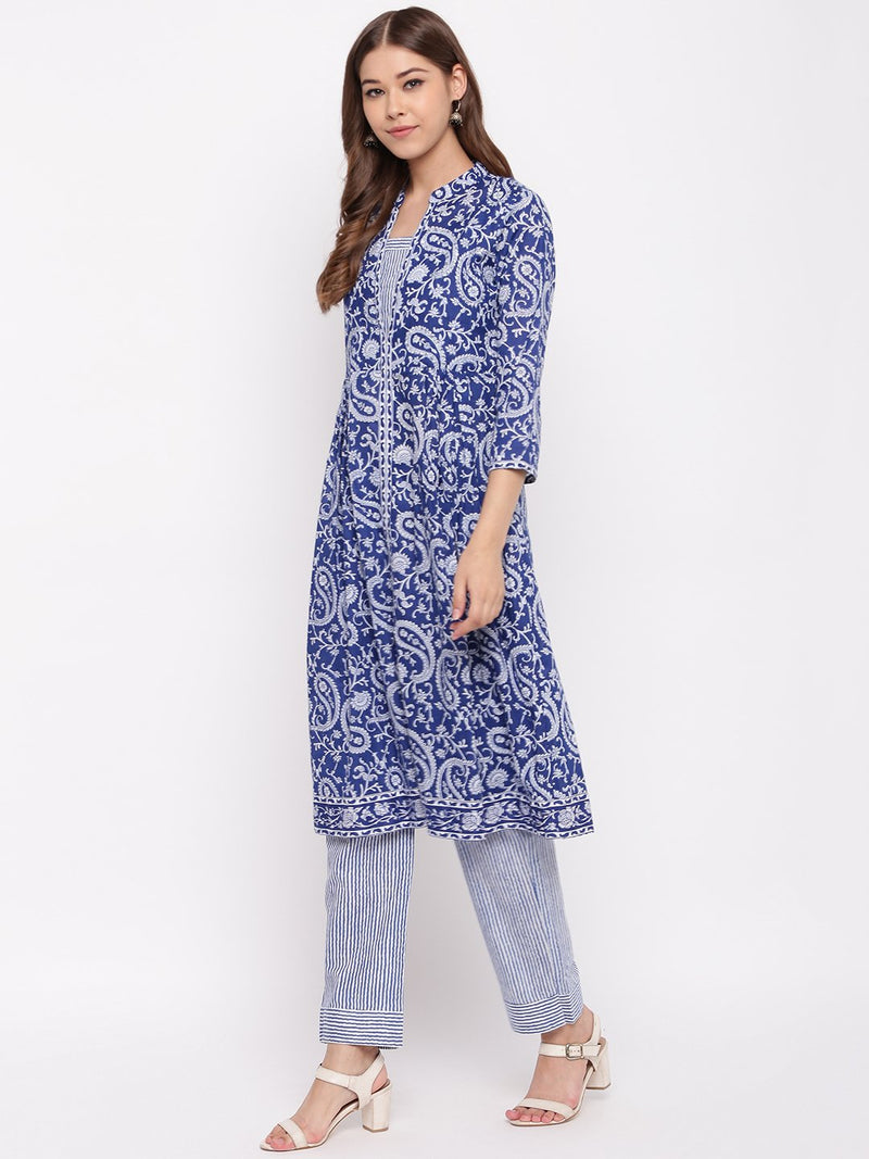whl Blue Paisley Printed Kurta-Pants Set