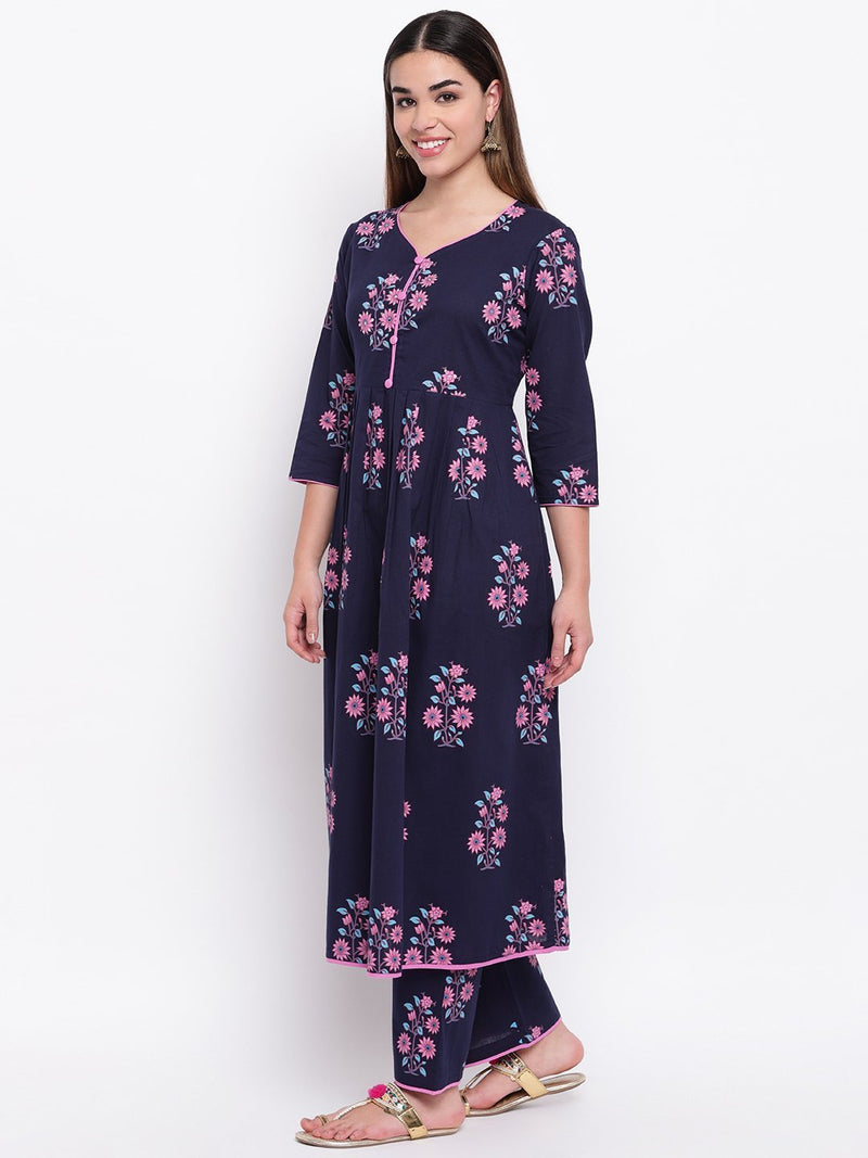 whl Cotton Block Print Kurta & Palazzo Set