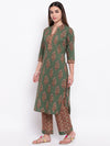 whl Green Printed Cotton Kurta-Palazzo Set