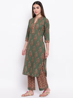 whl Green Printed Cotton Kurta-Palazzo Set