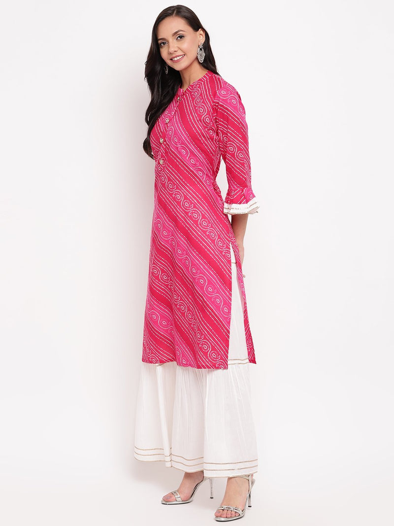 Pink Bandhani Kurta-Skirt Set