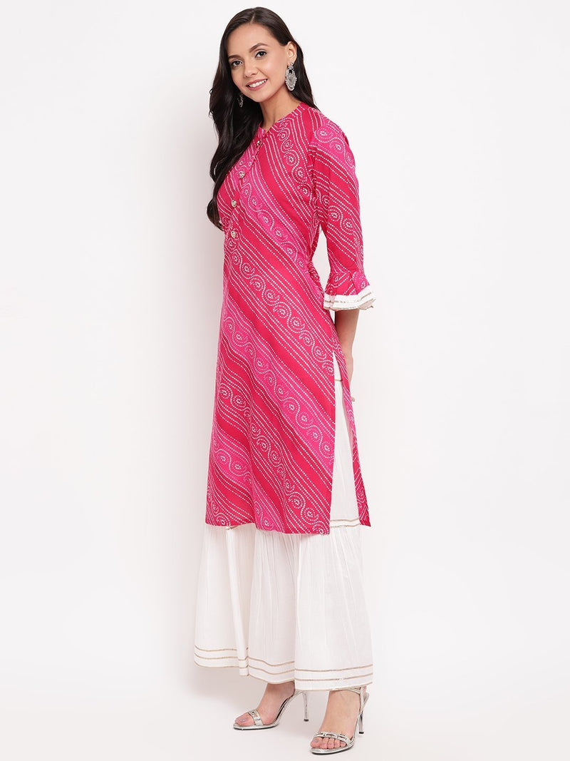 whl Pink Bandhani Kurta-Skirt Set