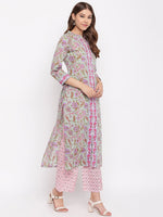 whl Green Floral Printed Kurta-Palazzo Set