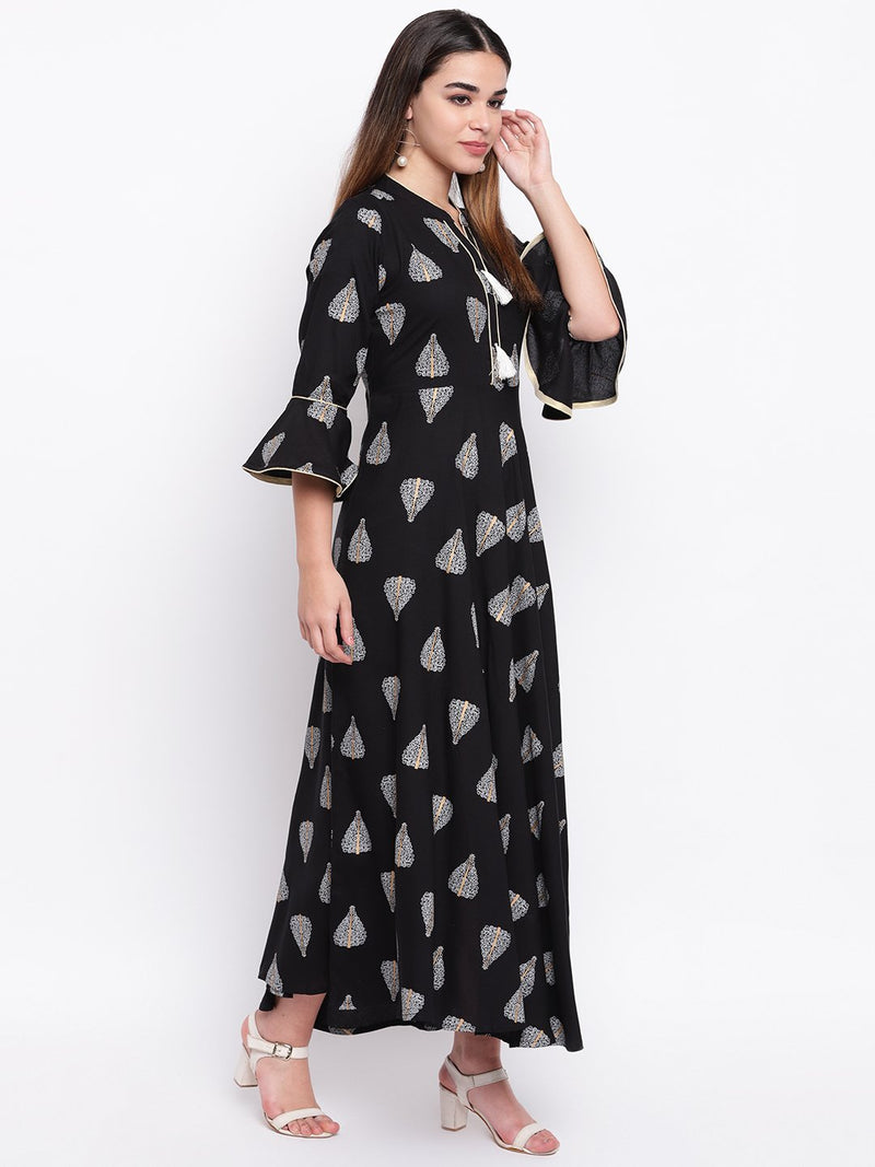 whl Black Rayon Printed Maxi Dress