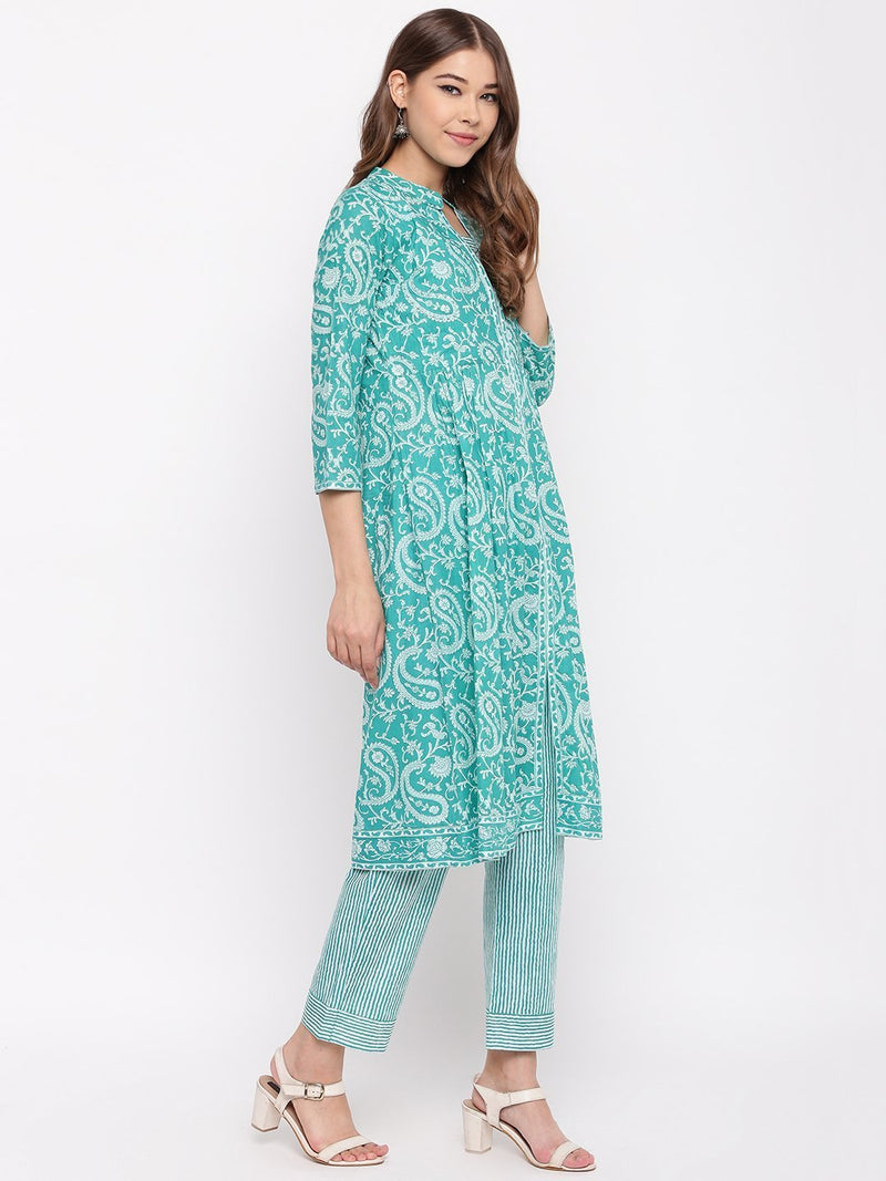 whl Green Paisley Printed Kurta-Pants Set