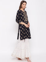 whl Rayon Gold Print Kurti And Gharara Set
