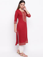 whl Maroon Rayon Gota Lace Kurta & Palazzo Set