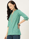 Sea Green Ethnic Motifs Print Pure Cotton Regular Ethnic Top