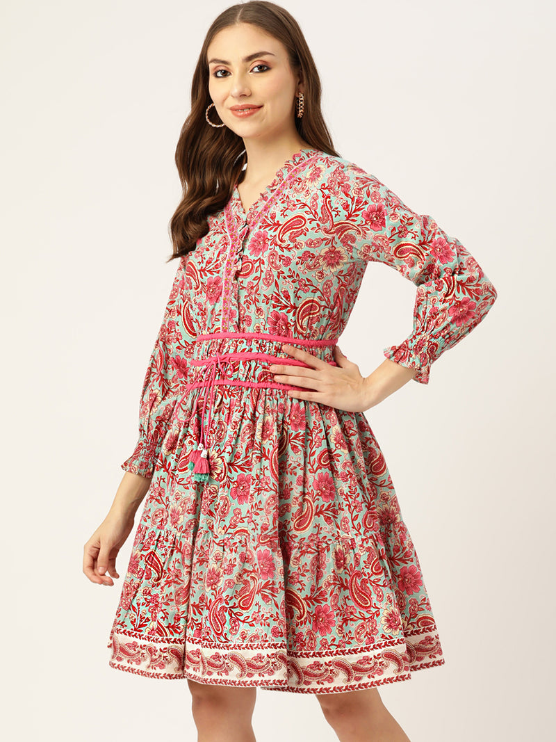 Blue Paisley Printed Dress
